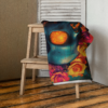 Serviette de plage Catalina avec motif floral numérique aux couleurs vives sur fond cybernétique, création Strategycom AI.