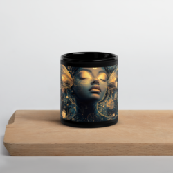 Mug noir brillant en céramique – finition élégante sur fond neutre