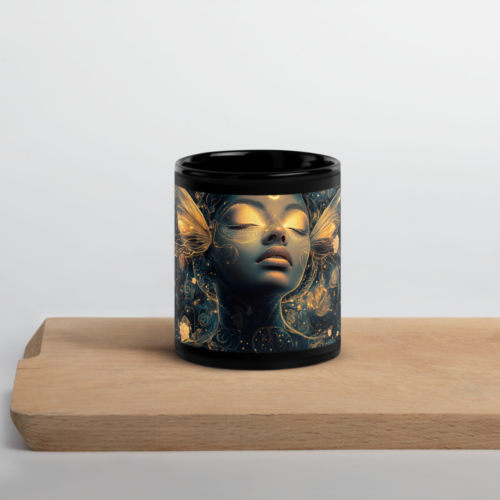 Mug noir brillant en céramique – finition élégante sur fond neutre